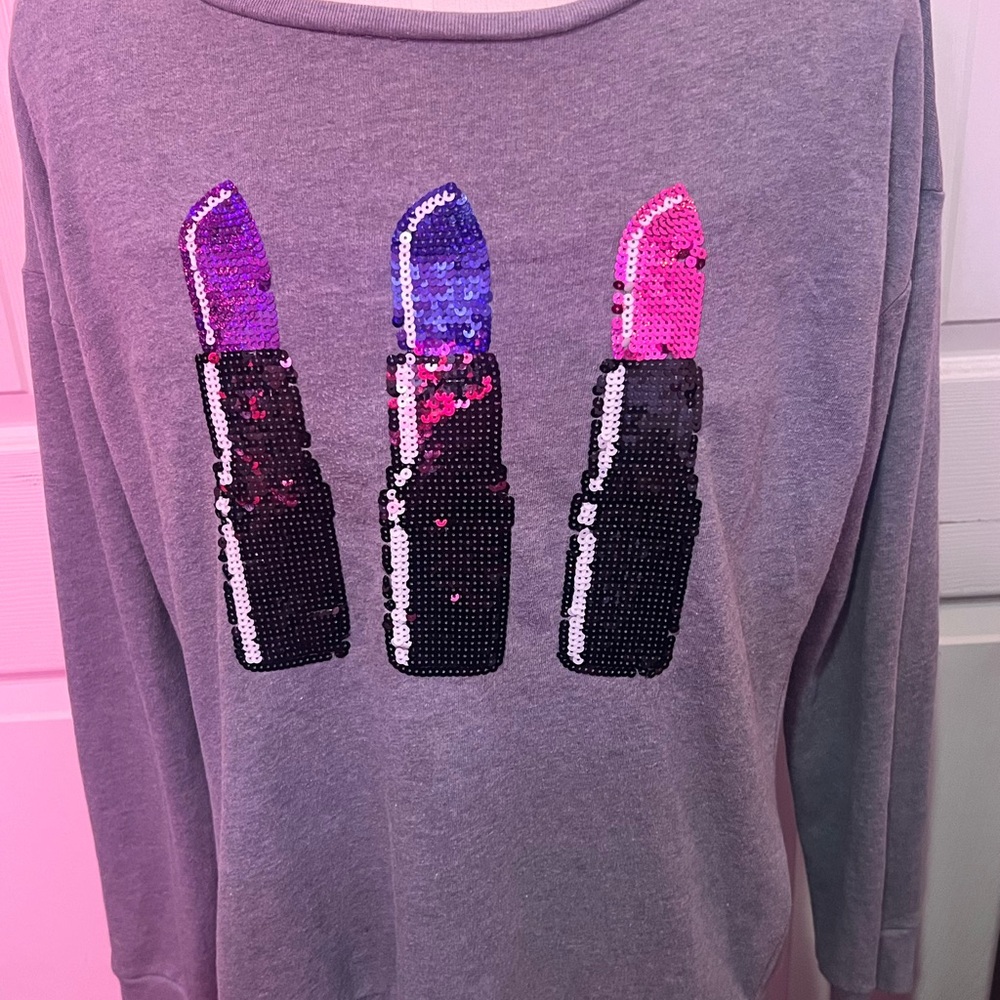Juicy Couture Gray Sweater with Lipstick Sequin Design